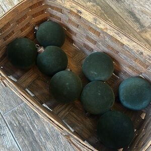 Flocked Velvet Ball Ornaments Dark green Set of 8